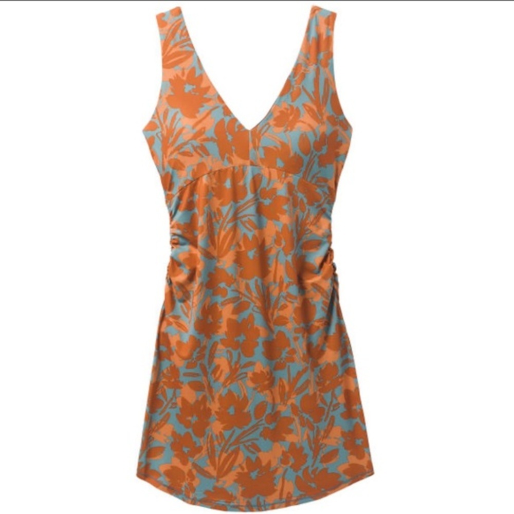 Prana Rust and Teal Floral Midi Dress